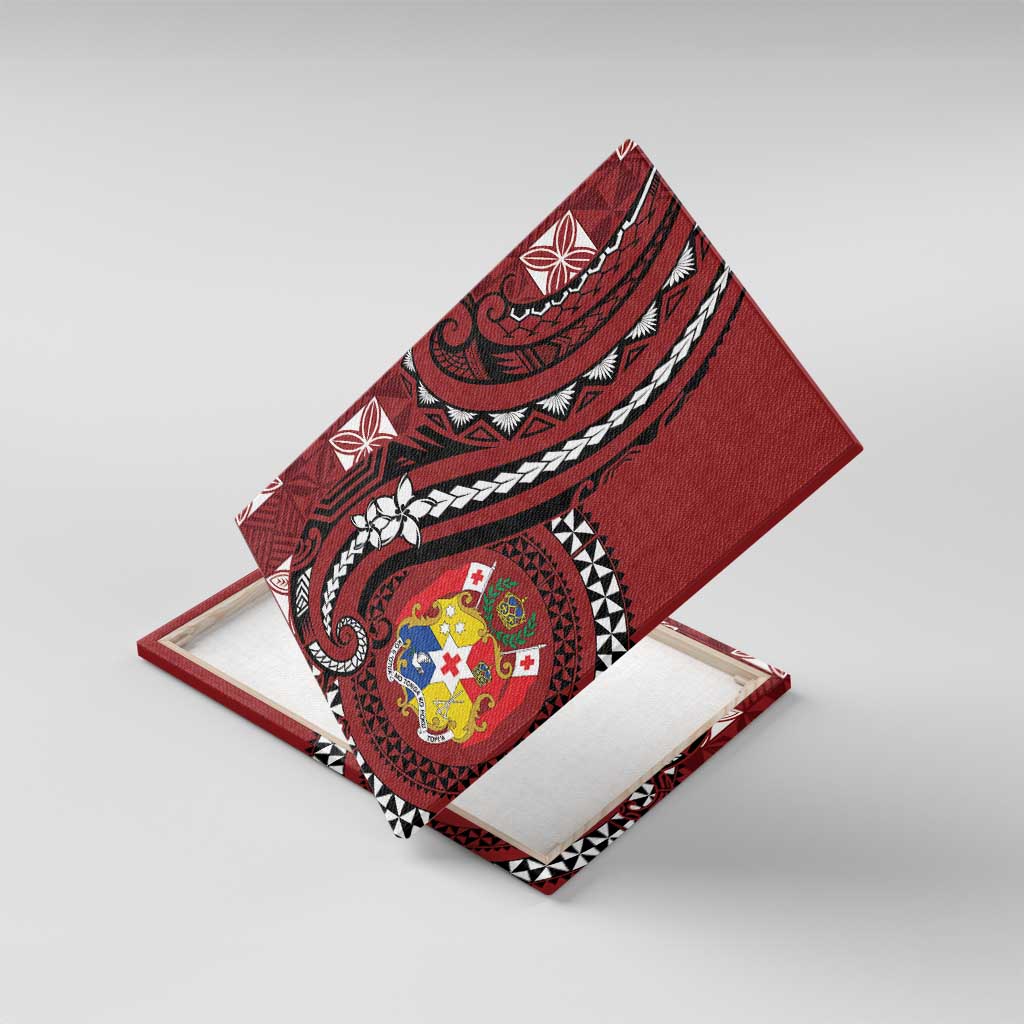Tonga Ngatu Canvas Wall Art Iconic Red Manulua Motifs LT7 With Frame Red - Polynesian Pride