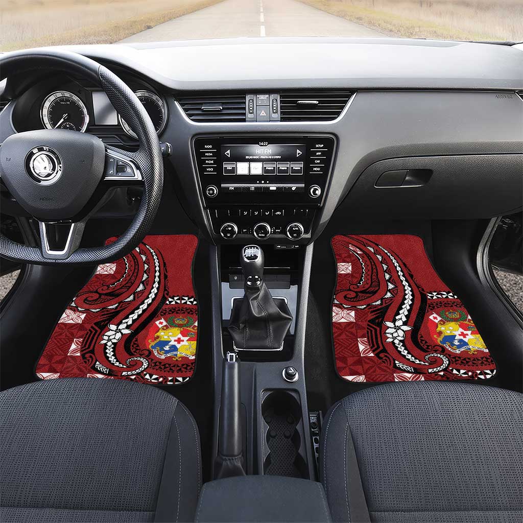 Tonga Ngatu Car Mats Iconic Red Manulua Motifs LT7 Set 2pcs - Front Red - Polynesian Pride