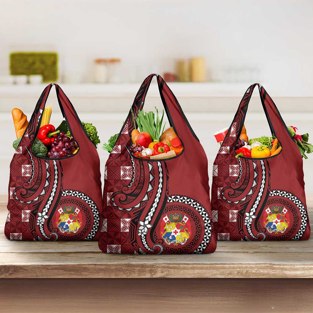 Tonga Ngatu Grocery Bag Iconic Red Manulua Motifs LT7 3-pack One Size Red - Polynesian Pride