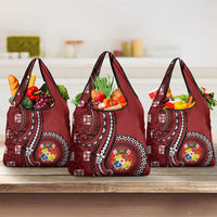Tonga Ngatu Grocery Bag Iconic Red Manulua Motifs LT7 3-pack One Size Red - Polynesian Pride