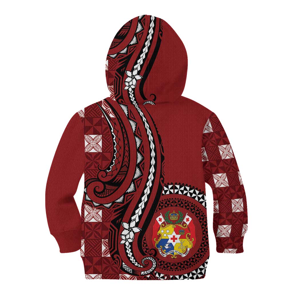Personalized Tonga Ngatu Kid Hoodie Iconic Red Manulua Motifs LT7 - Polynesian Pride