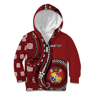 Personalized Tonga Ngatu Kid Hoodie Iconic Red Manulua Motifs LT7 Zip Hoodie Red - Polynesian Pride