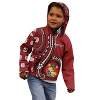 Personalized Tonga Ngatu Kid Hoodie Iconic Red Manulua Motifs LT7 - Polynesian Pride