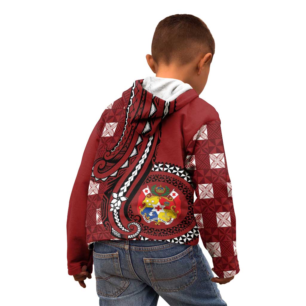 Personalized Tonga Ngatu Kid Hoodie Iconic Red Manulua Motifs LT7 - Polynesian Pride