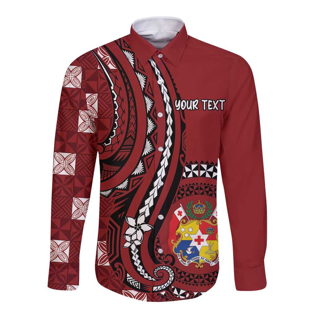Personalized Tonga Ngatu Long Sleeve Button Shirt Iconic Red Manulua Motifs LT7 Unisex Red - Polynesian Pride