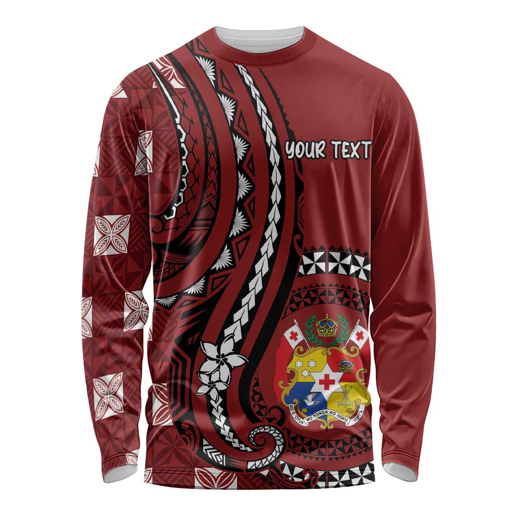 Personalized Tonga Ngatu Long Sleeve Shirt Iconic Red Manulua Motifs LT7 Unisex Red - Polynesian Pride