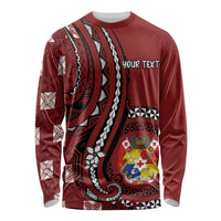 Personalized Tonga Ngatu Long Sleeve Shirt Iconic Red Manulua Motifs LT7 Unisex Red - Polynesian Pride