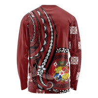 Personalized Tonga Ngatu Long Sleeve Shirt Iconic Red Manulua Motifs LT7 - Polynesian Pride