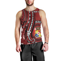 Personalized Tonga Ngatu Men Tank Top Iconic Red Manulua Motifs LT7 - Polynesian Pride