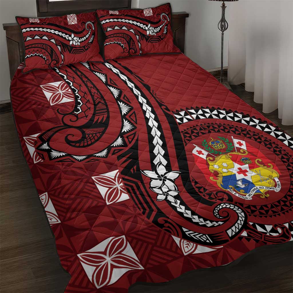 Tonga Ngatu Quilt Bed Set Iconic Red Manulua Motifs LT7 Red - Polynesian Pride