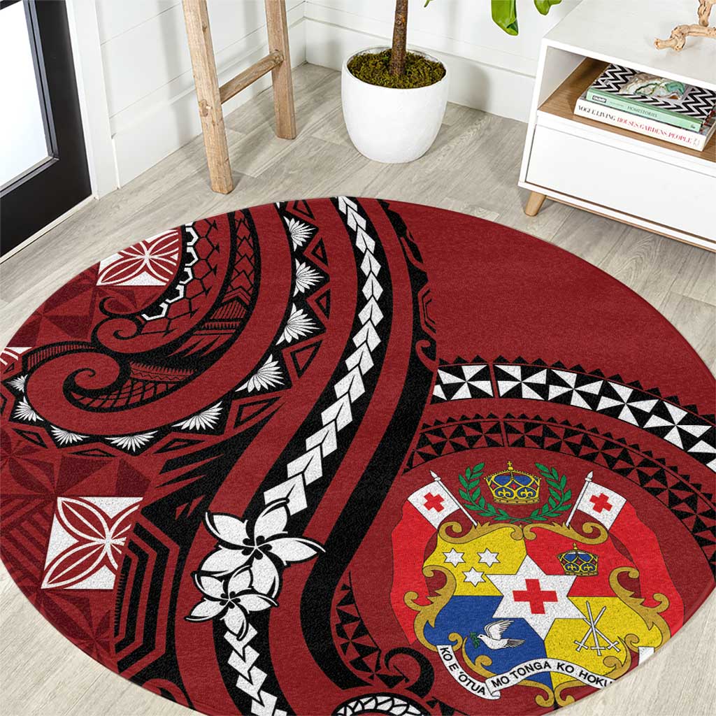 Tonga Ngatu Round Carpet Iconic Red Manulua Motifs LT7 Red - Polynesian Pride
