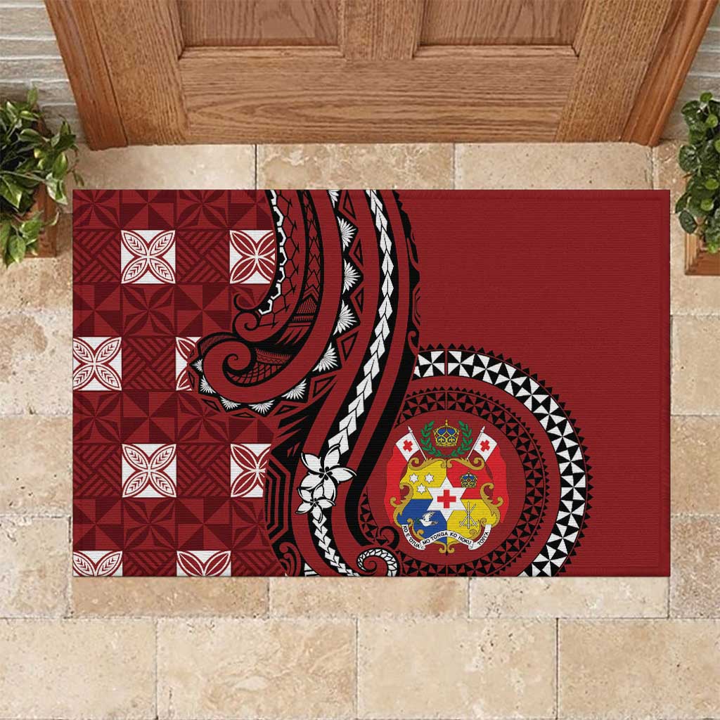 Tonga Ngatu Rubber Doormat Iconic Red Manulua Motifs LT7 Red - Polynesian Pride