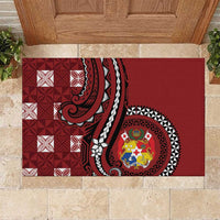 Tonga Ngatu Rubber Doormat Iconic Red Manulua Motifs LT7 Red - Polynesian Pride