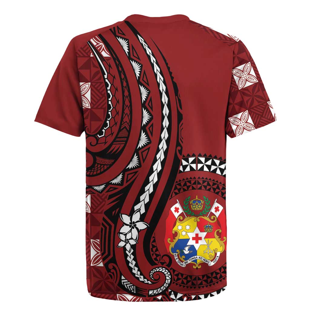 Personalized Tonga Ngatu Rugby Jersey Iconic Red Manulua Motifs LT7 - Polynesian Pride