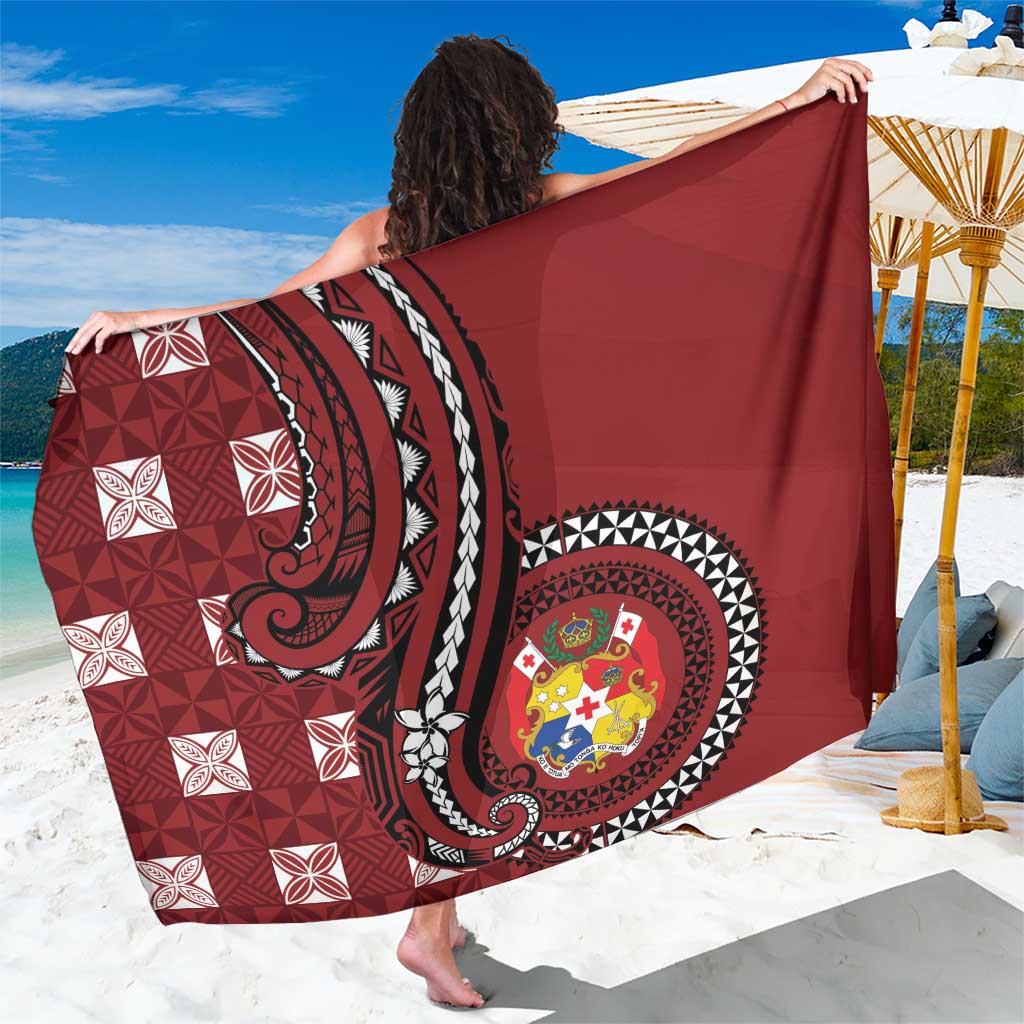 Tonga Ngatu Sarong Iconic Red Manulua Motifs LT7 One Size 44 x 66 inches Red - Polynesian Pride