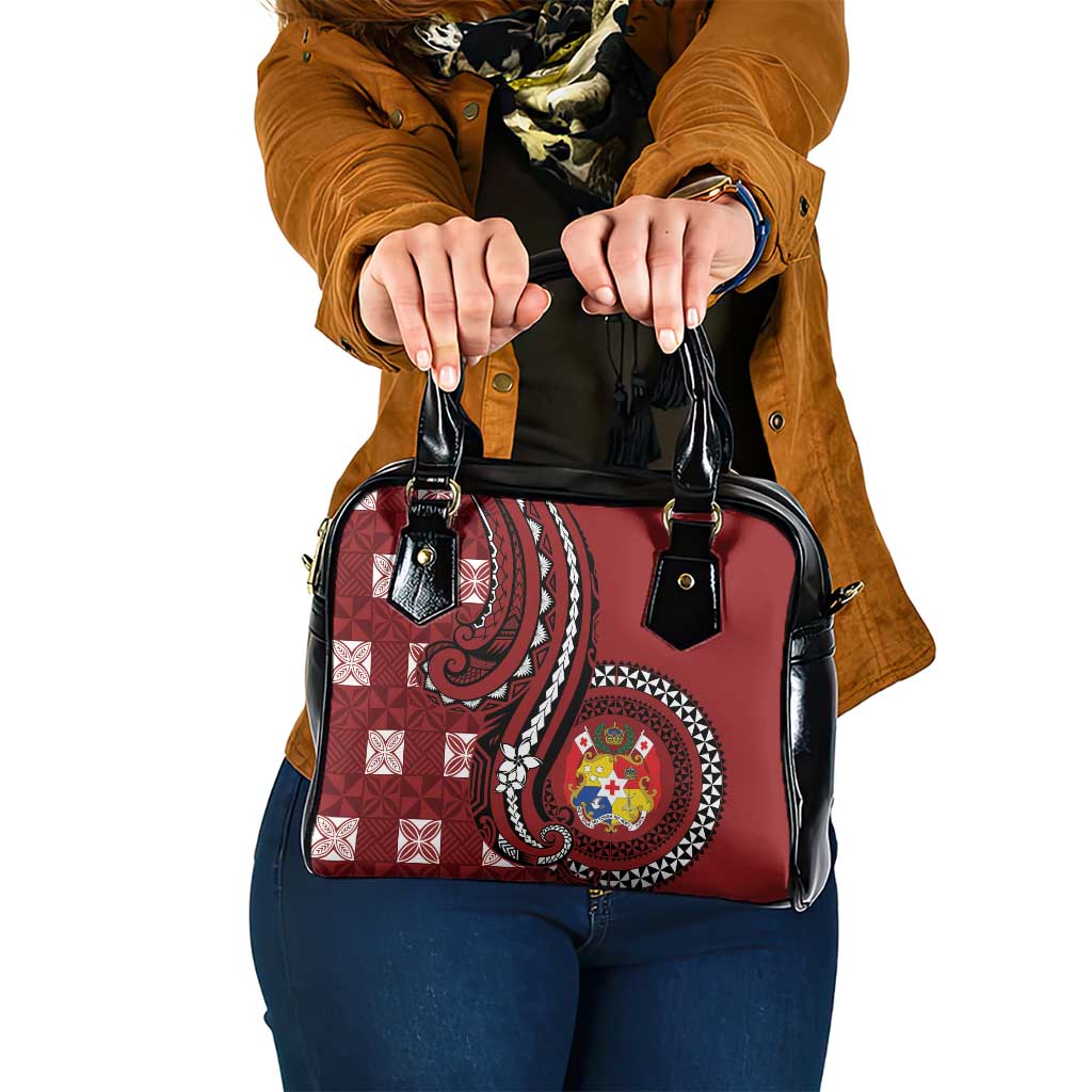 Tonga Ngatu Shoulder Handbag Iconic Red Manulua Motifs LT7 One Size Red - Polynesian Pride