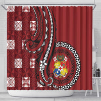 Tonga Ngatu Shower Curtain Iconic Red Manulua Motifs LT7 - Polynesian Pride