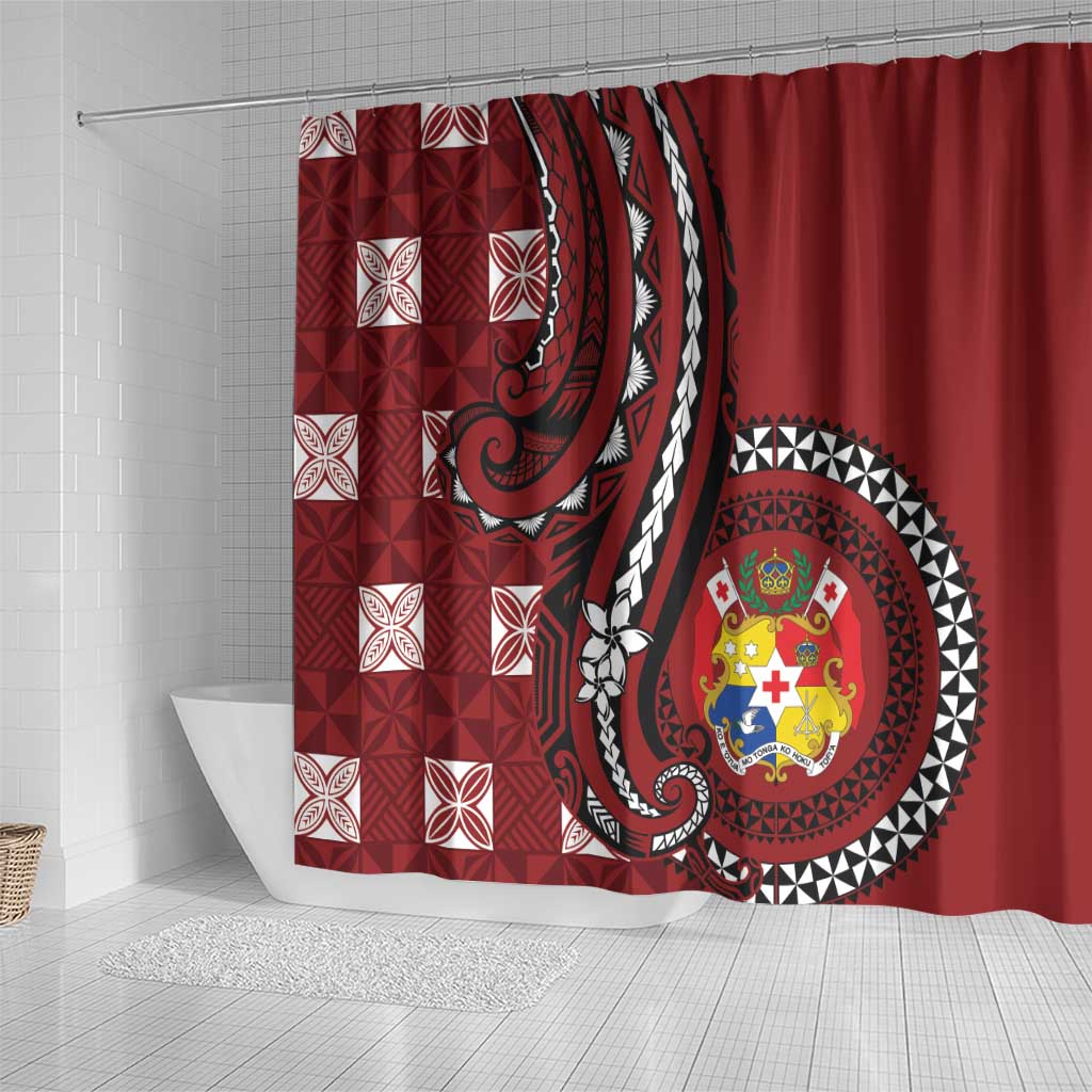 Tonga Ngatu Shower Curtain Iconic Red Manulua Motifs LT7 - Polynesian Pride