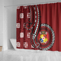 Tonga Ngatu Shower Curtain Iconic Red Manulua Motifs LT7 - Polynesian Pride