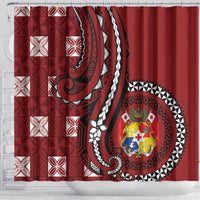Tonga Ngatu Shower Curtain Iconic Red Manulua Motifs LT7 - Polynesian Pride
