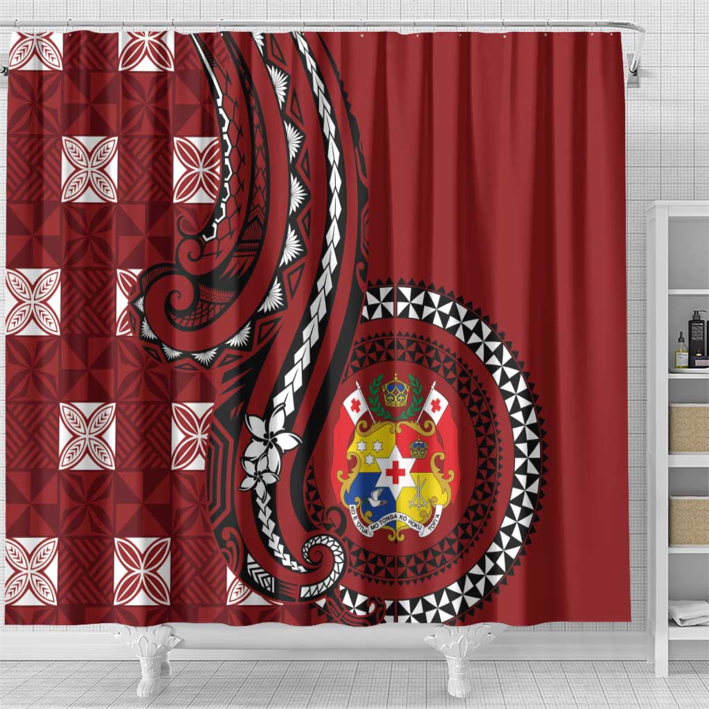 Tonga Ngatu Shower Curtain Iconic Red Manulua Motifs LT7 - Polynesian Pride