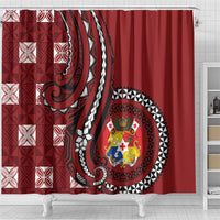 Tonga Ngatu Shower Curtain Iconic Red Manulua Motifs LT7 - Polynesian Pride
