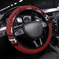 Tonga Ngatu Steering Wheel Cover Iconic Red Manulua Motifs LT7 Universal Fit Red - Polynesian Pride