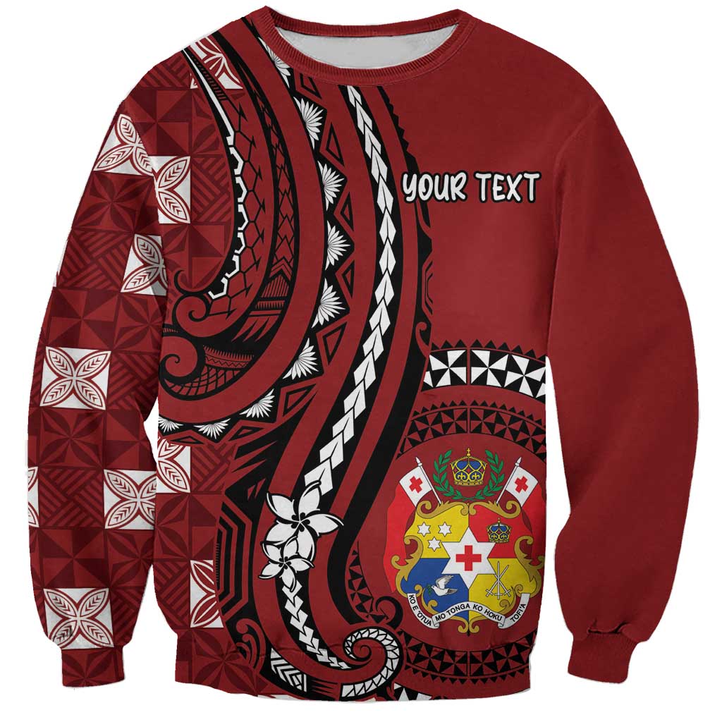 Personalized Tonga Ngatu Sweatshirt Iconic Red Manulua Motifs LT7 Unisex Red - Polynesian Pride