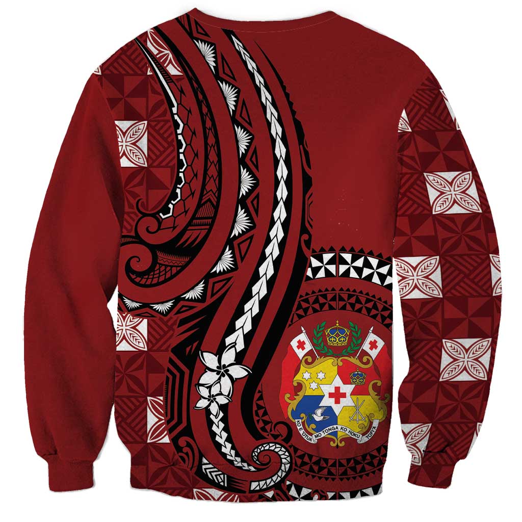 Personalized Tonga Ngatu Sweatshirt Iconic Red Manulua Motifs LT7 - Polynesian Pride