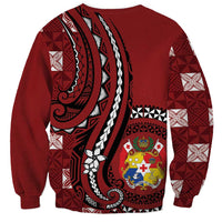 Personalized Tonga Ngatu Sweatshirt Iconic Red Manulua Motifs LT7 - Polynesian Pride