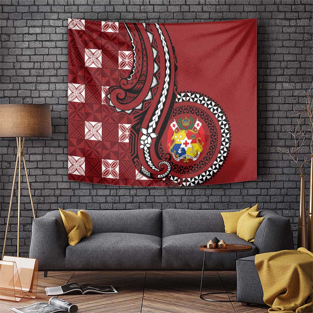 Tonga Ngatu Tapestry Iconic Red Manulua Motifs LT7 Red - Polynesian Pride