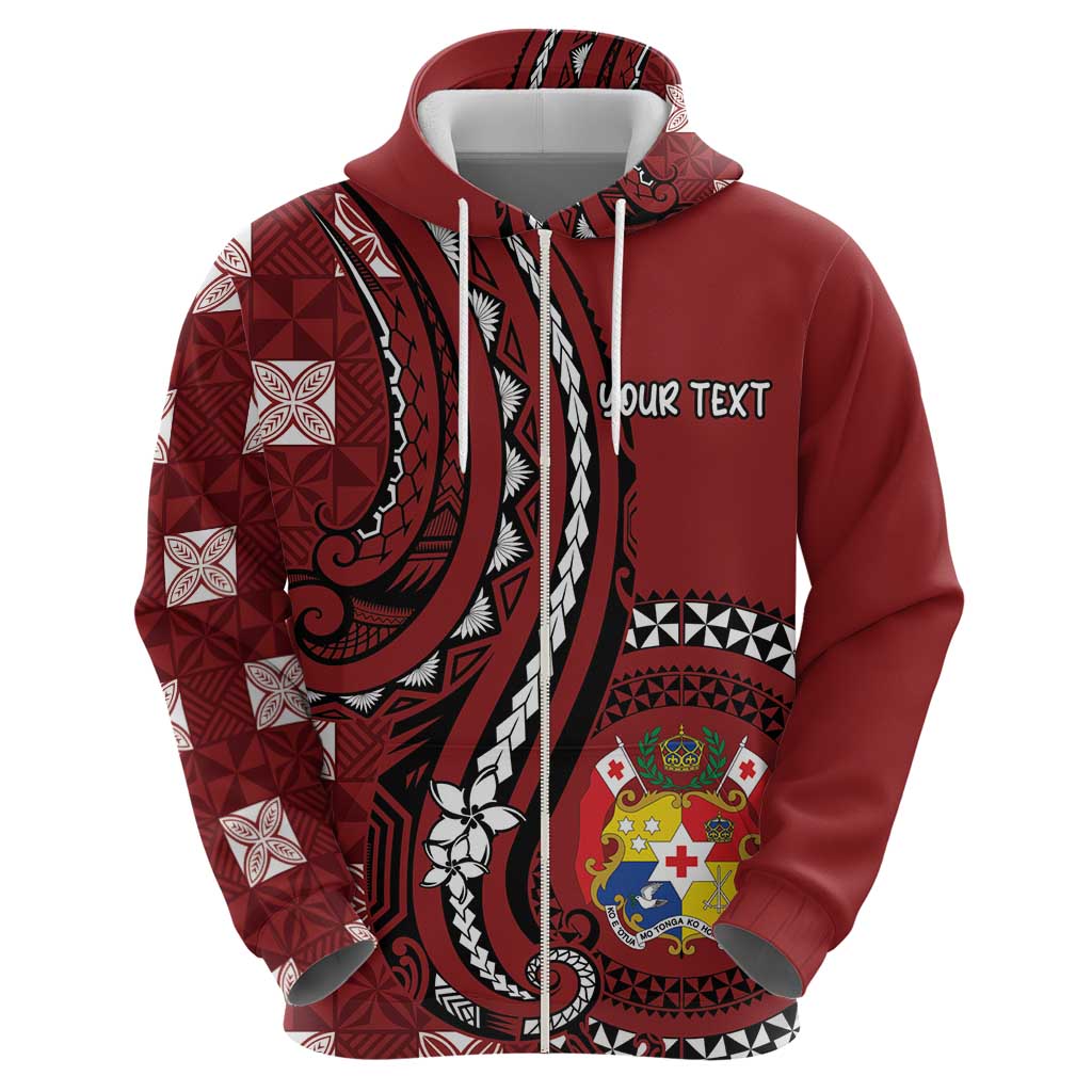 Personalized Tonga Ngatu Zip Hoodie Iconic Red Manulua Motifs LT7 - Polynesian Pride