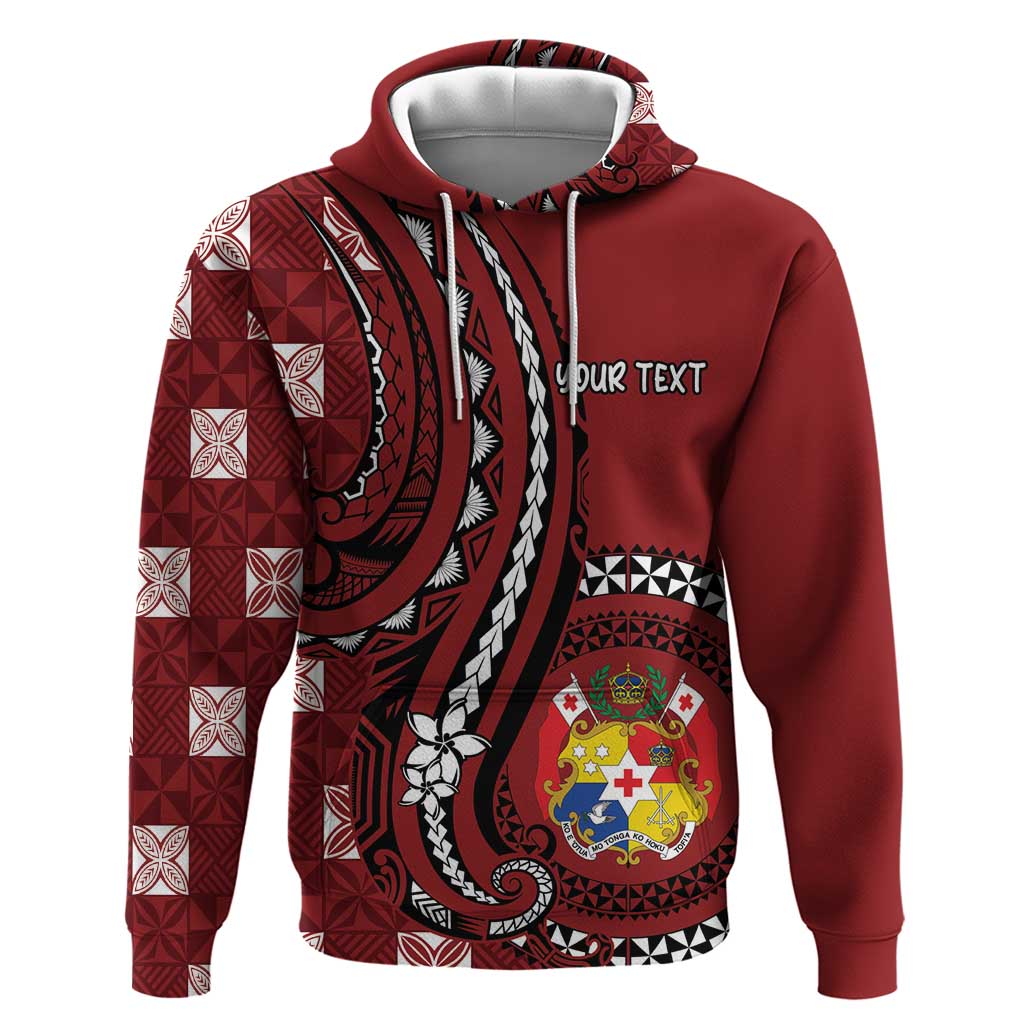 Personalized Tonga Ngatu Zip Hoodie Iconic Red Manulua Motifs LT7 Pullover Hoodie Red - Polynesian Pride
