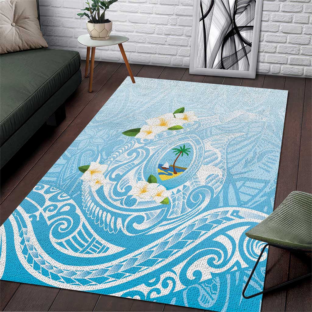 Guam Fishhook Mix Guasali Flowers Area Rug Dreaming Turquoise LT7 Turquoise - Polynesian Pride
