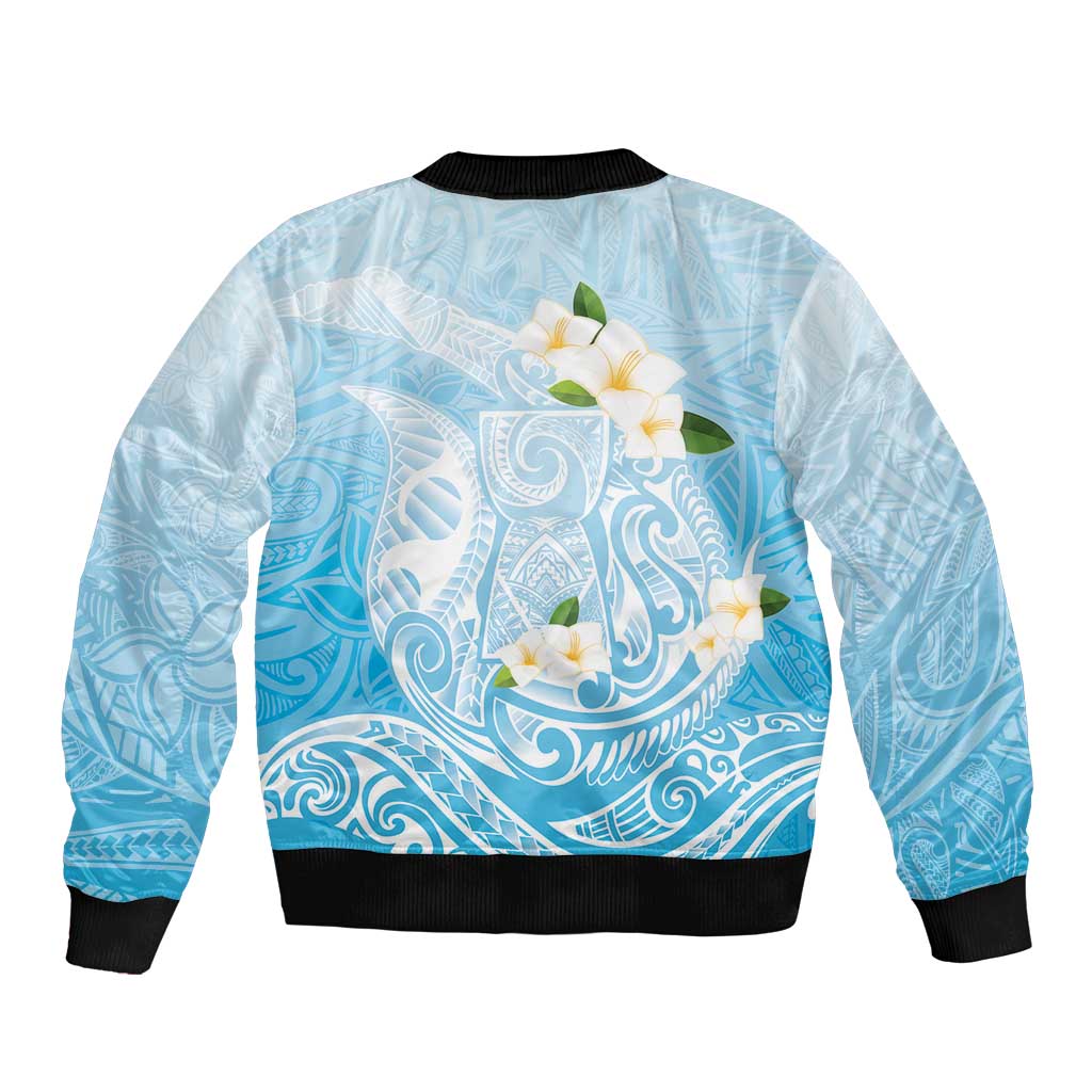 Guam Fishhook Mix Guasali Flowers Bomber Jacket Dreaming Turquoise LT7 - Polynesian Pride