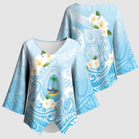 Guam Fishhook Mix Guasali Flowers Kimono Sleeve Blouse Dreaming Turquoise LT7 - Polynesian Pride