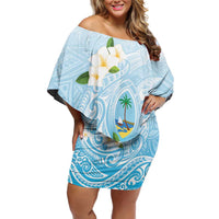 Guam Fishhook Mix Guasali Flowers Off Shoulder Short Dress Dreaming Turquoise LT7 Women Turquoise - Polynesian Pride