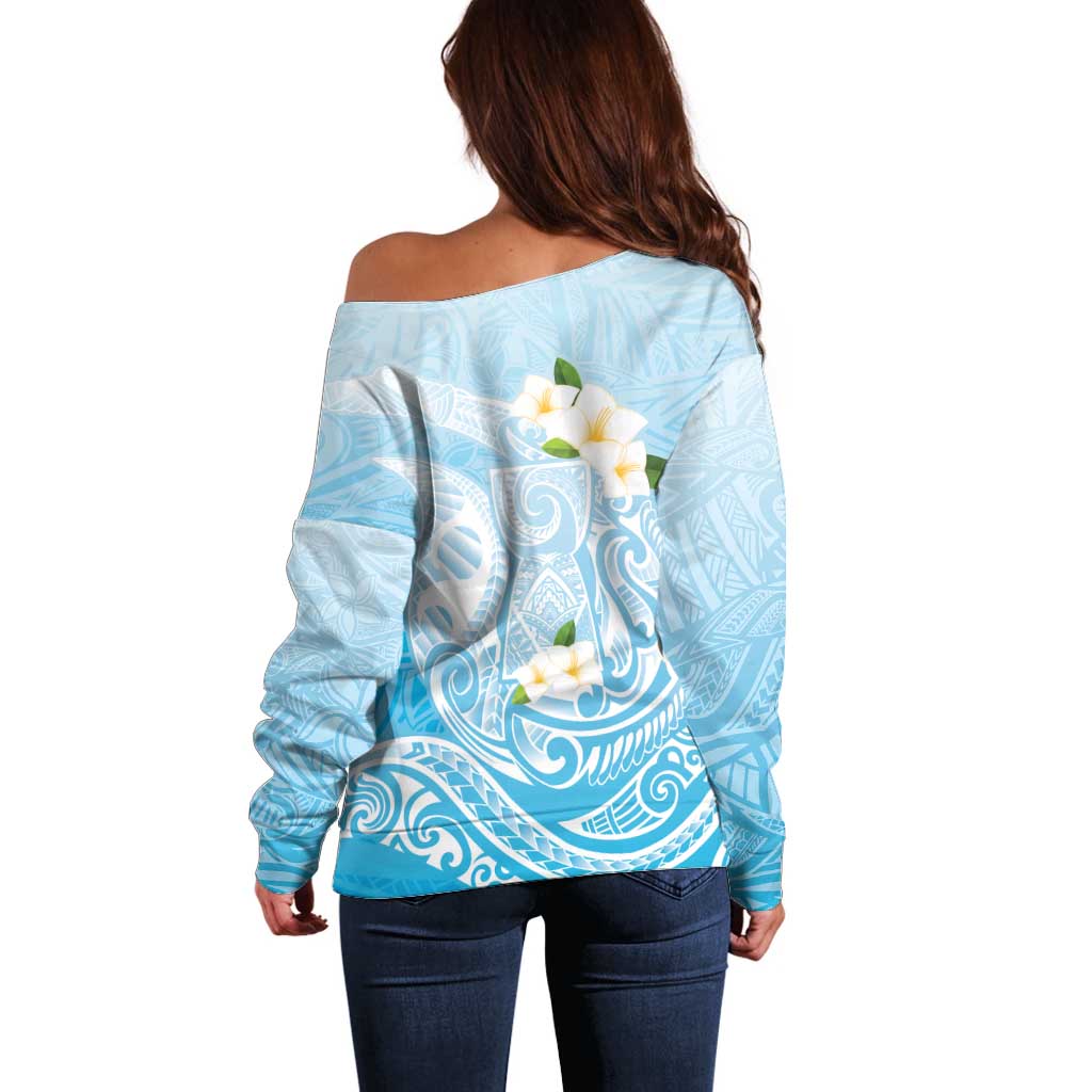 Guam Fishhook Mix Guasali Flowers Off Shoulder Sweater Dreaming Turquoise LT7 - Polynesian Pride