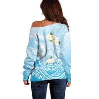 Guam Fishhook Mix Guasali Flowers Off Shoulder Sweater Dreaming Turquoise LT7 - Polynesian Pride