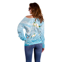 Guam Fishhook Mix Guasali Flowers Off Shoulder Sweater Dreaming Turquoise LT7 - Polynesian Pride