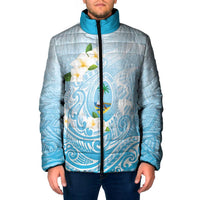 Guam Fishhook Mix Guasali Flowers Padded Jacket Dreaming Turquoise LT7 Men Turquoise - Polynesian Pride
