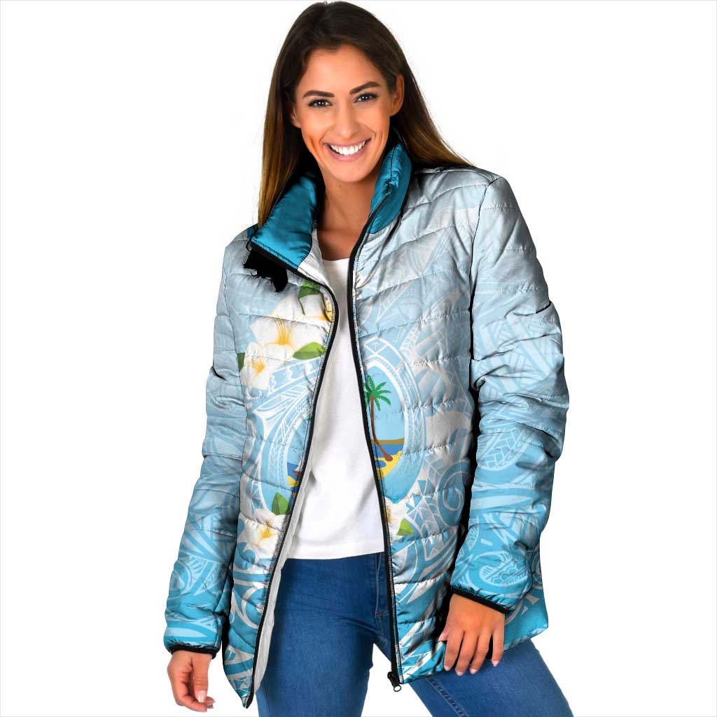 Guam Fishhook Mix Guasali Flowers Padded Jacket Dreaming Turquoise LT7 Women Turquoise - Polynesian Pride