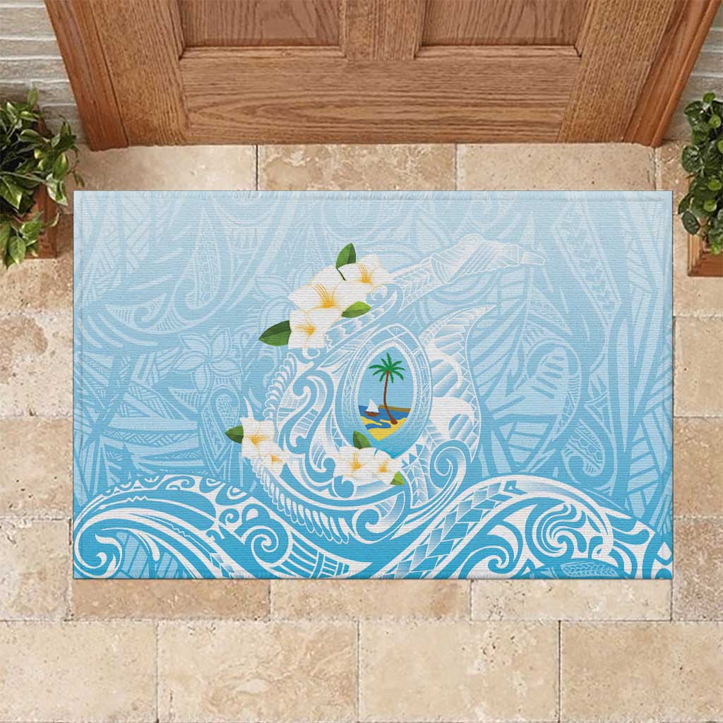 Guam Fishhook Mix Guasali Flowers Rubber Doormat Dreaming Turquoise LT7 Turquoise - Polynesian Pride