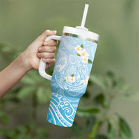 Guam Fishhook Mix Guasali Flowers Tumbler With Handle Dreaming Turquoise LT7 - Polynesian Pride