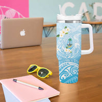 Guam Fishhook Mix Guasali Flowers Tumbler With Handle Dreaming Turquoise LT7 - Polynesian Pride