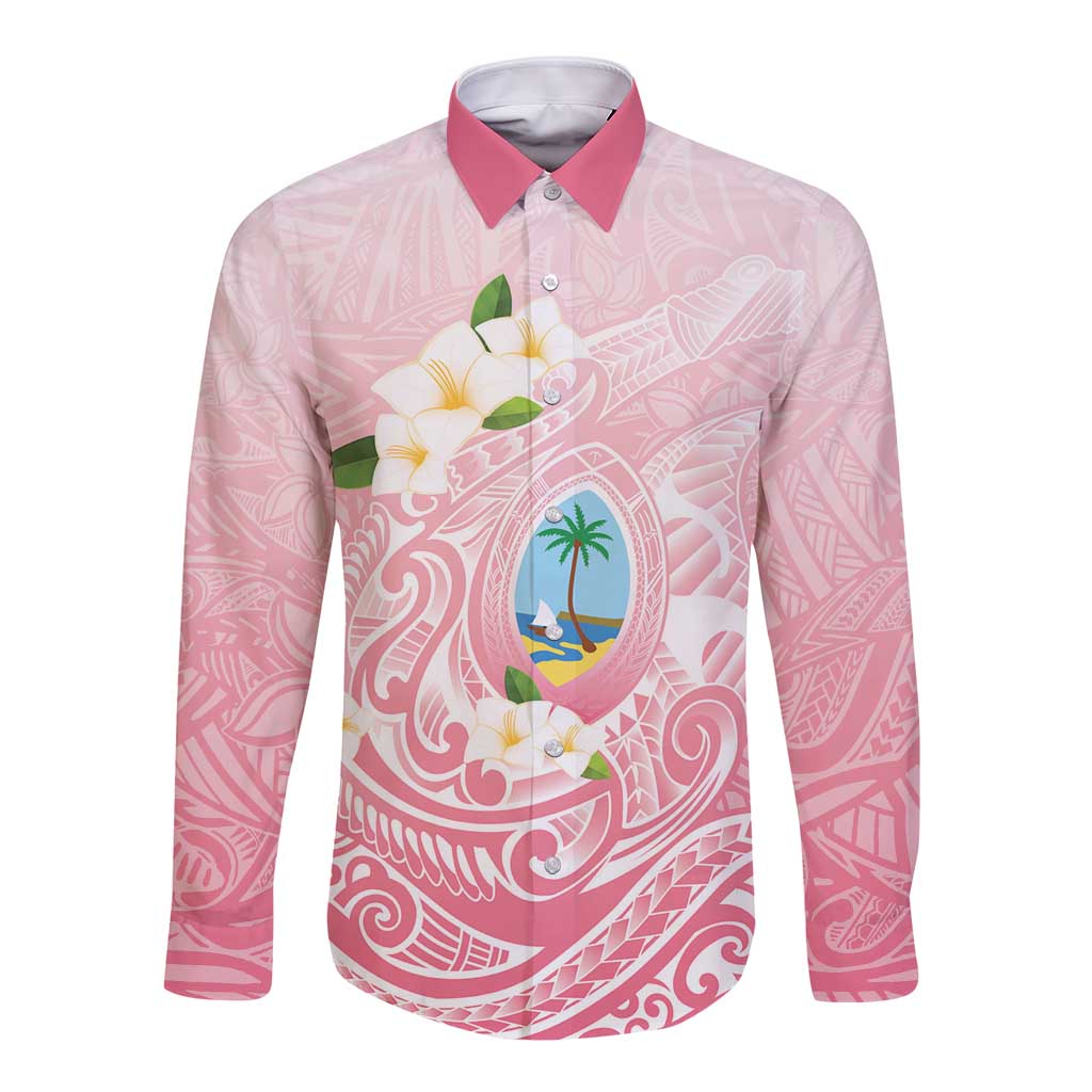 Guam Fishhook Mix Guasali Flowers Long Sleeve Button Shirt Dreaming Coral LT7 Unisex Pink - Polynesian Pride
