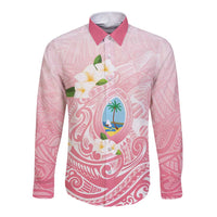 Guam Fishhook Mix Guasali Flowers Long Sleeve Button Shirt Dreaming Coral LT7 Unisex Pink - Polynesian Pride