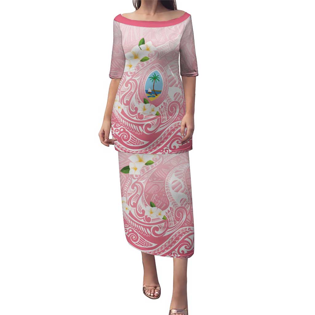 Guam Fishhook Mix Guasali Flowers Puletasi Dreaming Coral LT7 Long Dress Pink - Polynesian Pride