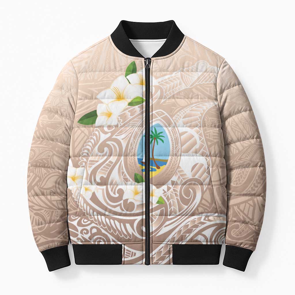 Guam Fishhook Mix Guasali Flowers Bomber Puffer Jacket Dreaming Hazel LT7 Unisex Beige - Polynesian Pride