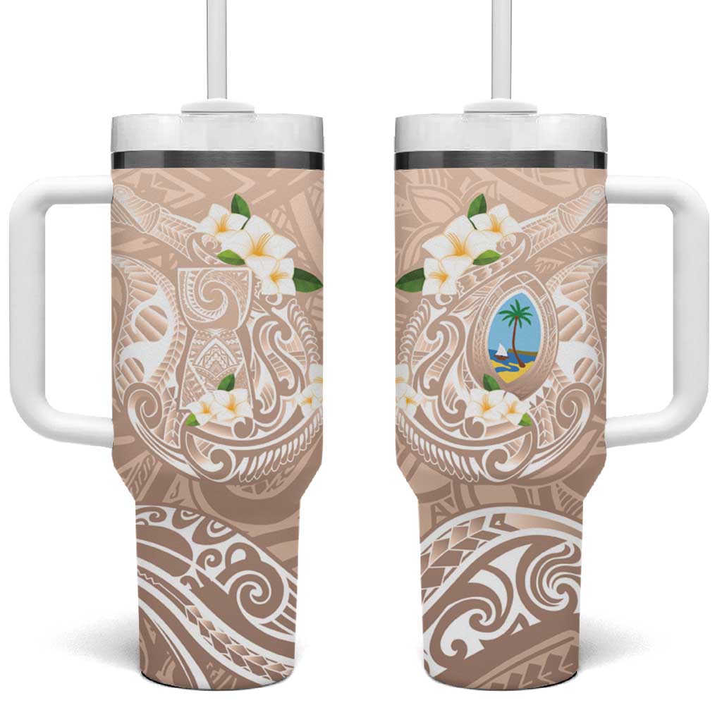 Guam Fishhook Mix Guasali Flowers Tumbler With Handle Dreaming Hazel LT7 One Size: 40 oz Beige - Polynesian Pride